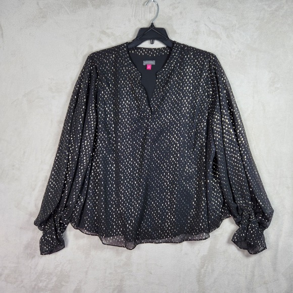 Vince Camuto Tops - Vince Camuto Twinkle Glow Blouse Women 3X Black Gold Metallic Dot Chiffon Career